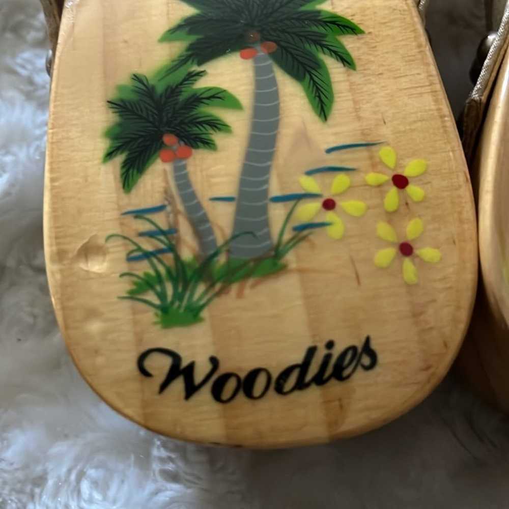 Woodies Vintage Shoes Wooden Sandals HAND PAINTED… - image 3