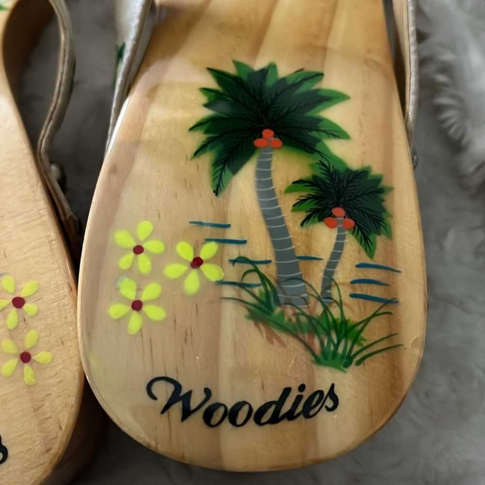 Woodies Vintage Shoes Wooden Sandals HAND PAINTED… - image 4