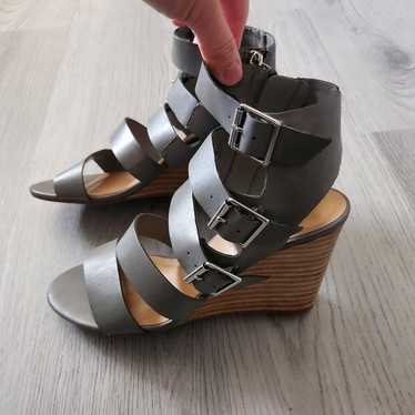 Crown Vintage Gray Buckle Wedge Heel Sandals - image 1