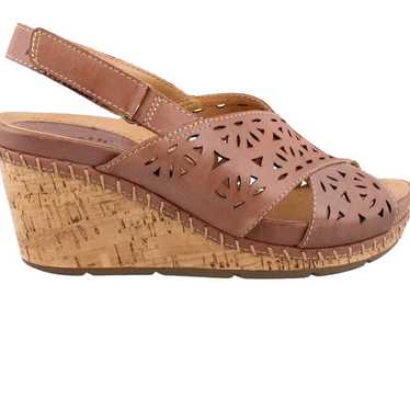 Earth aries brown leather laser cut slingback wed… - image 1