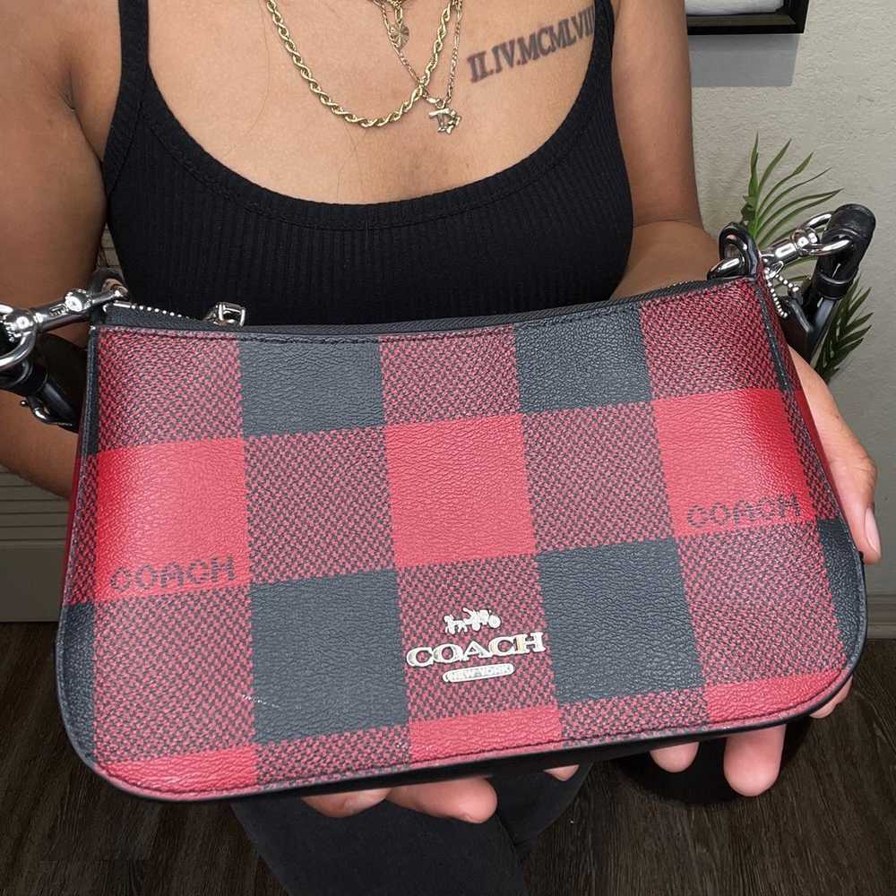 Official Coach Red Black Buffalo Plaid Print Jes … - image 5