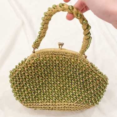 Vintage 1960’s Barbara Lee green beaded wicker bag