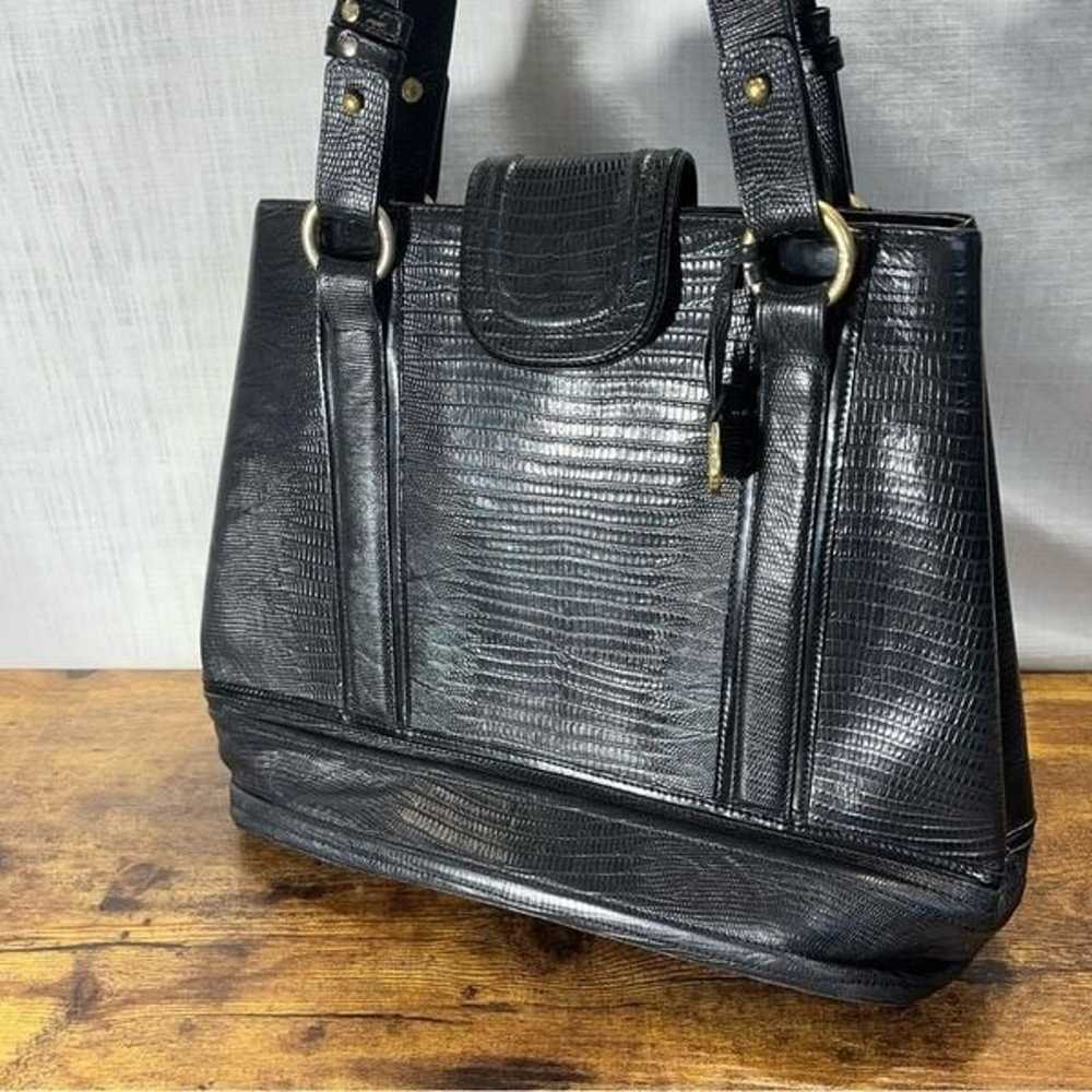 BRAHMIN Rare Vintage Embossed Black Leather Bucke… - image 12