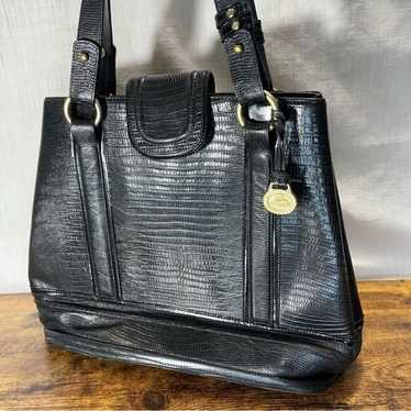 BRAHMIN Rare Vintage Embossed Black Leather Bucke… - image 1