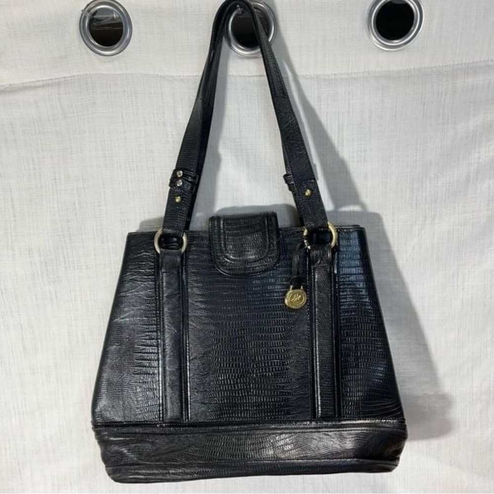 BRAHMIN Rare Vintage Embossed Black Leather Bucke… - image 3