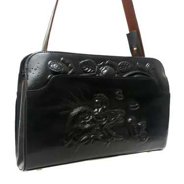 Vintage Mexican Black 3D Leather Purse