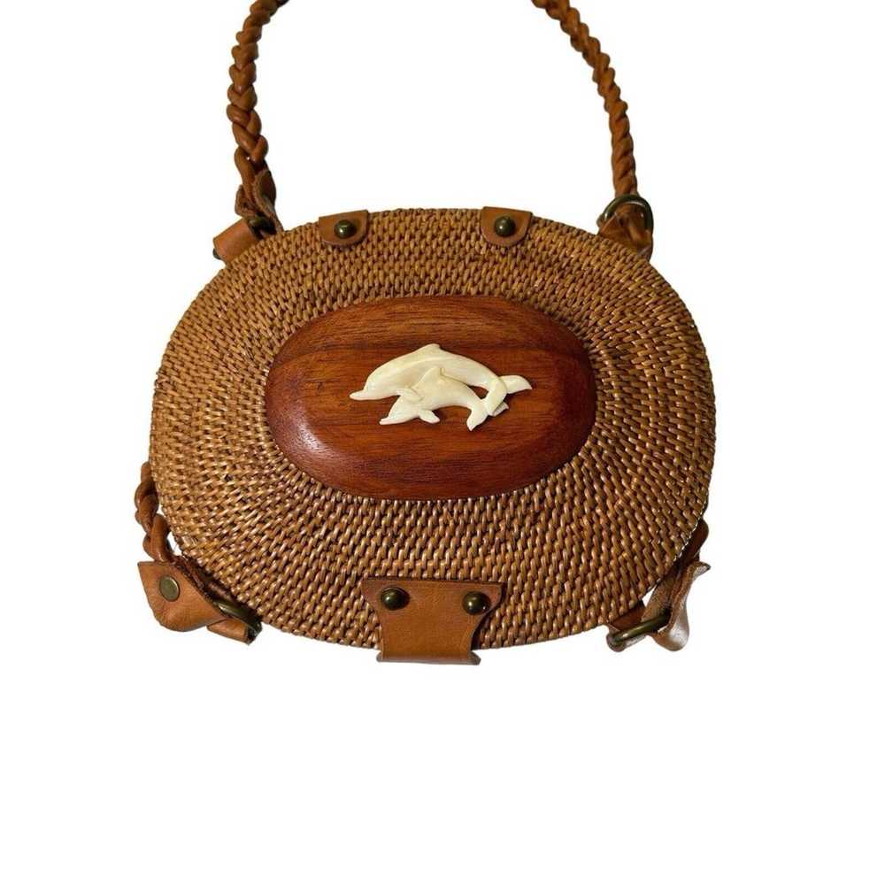 Vintage Carved Dolphin Woven BASKET PURSE Wicker … - image 1