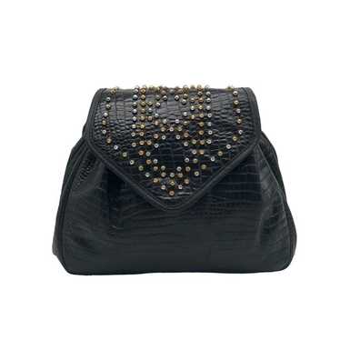 Vintage SHARIF embossed black leather and suede clutch factory