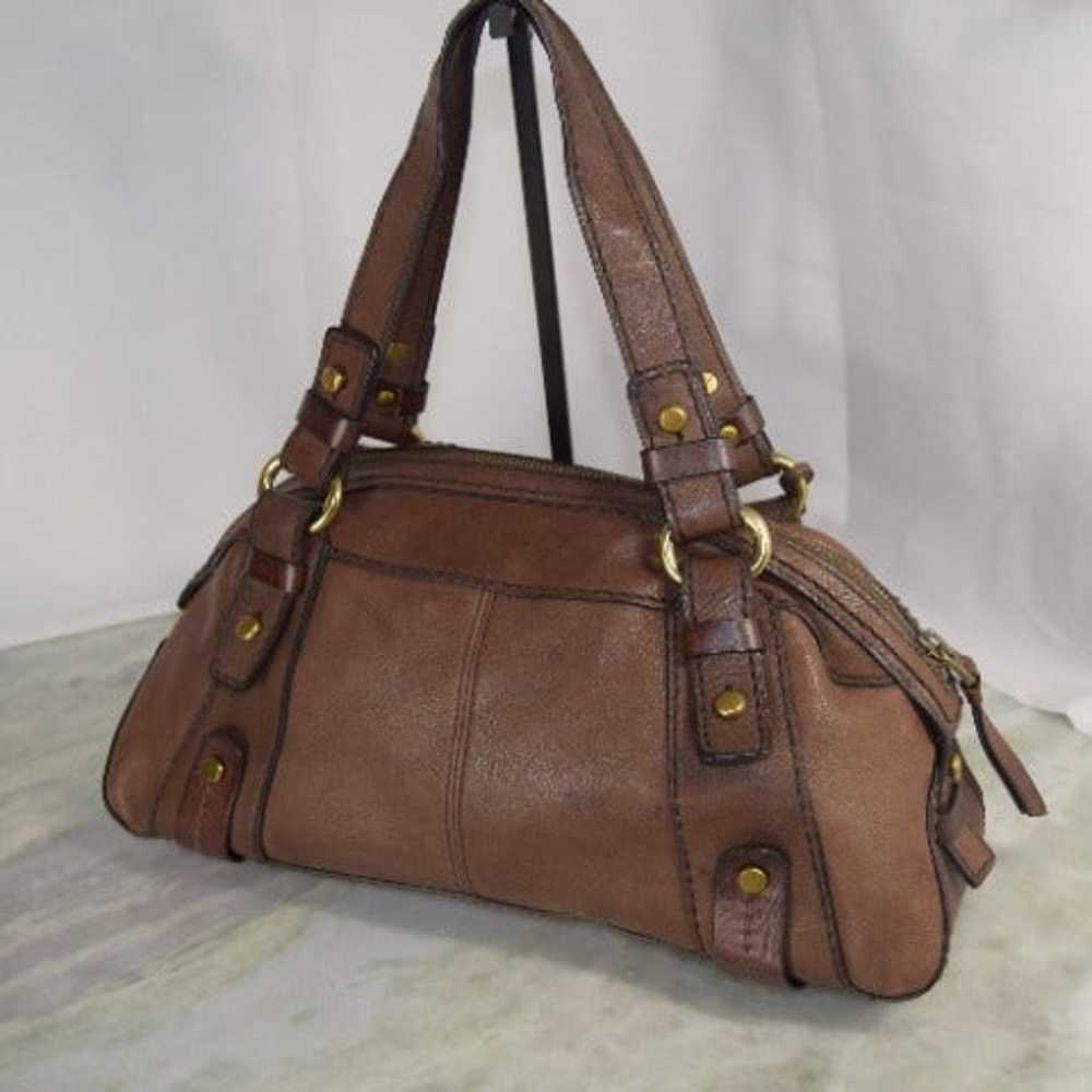 Vintage Fossil brown leather carry all satchel/sh… - image 2