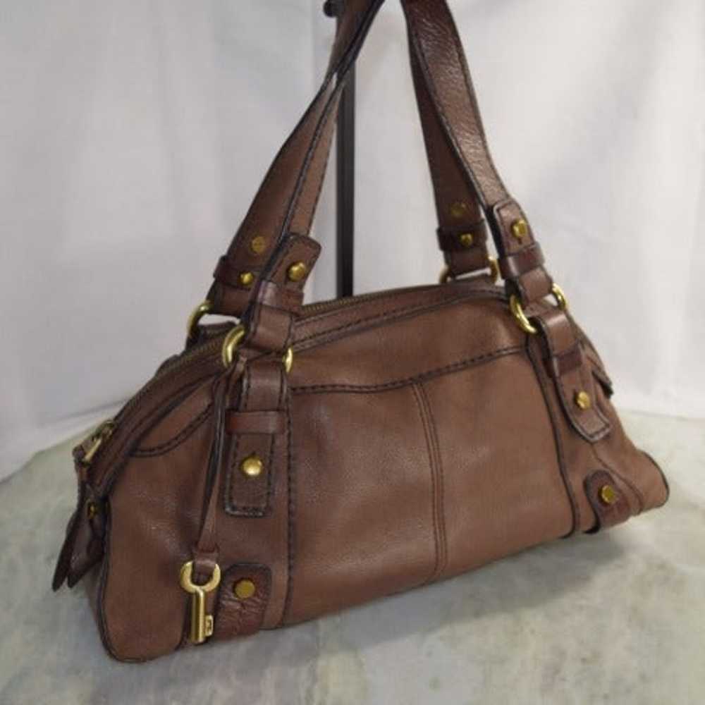 Vintage Fossil brown leather carry all satchel/sh… - image 3