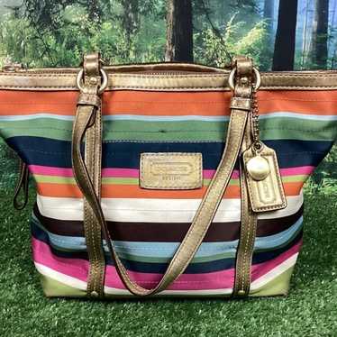 Coach Multi-Colored Striped Tote Handbag