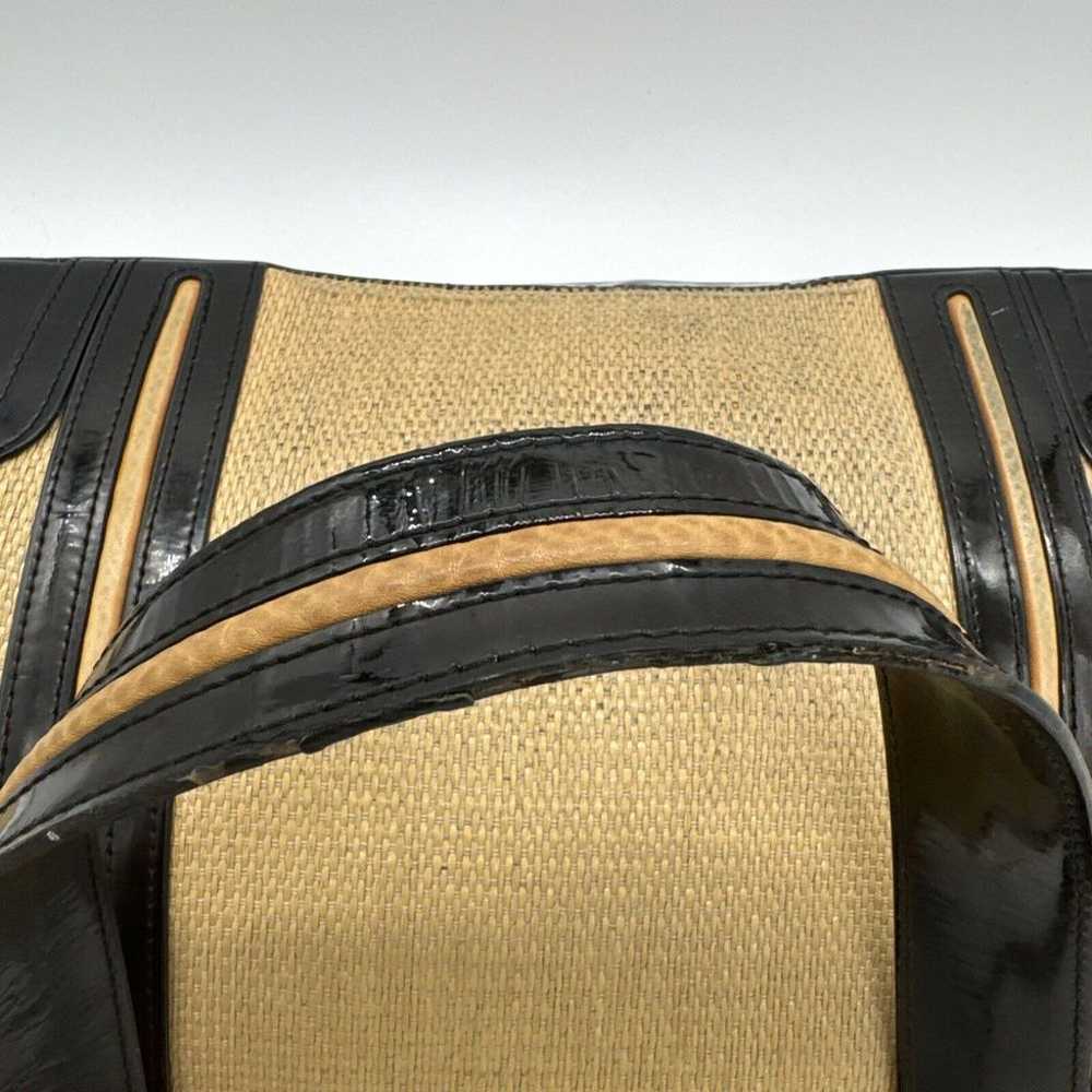 Tory Burch Straw Saddle Jane Tote Bag Black Gold … - image 11