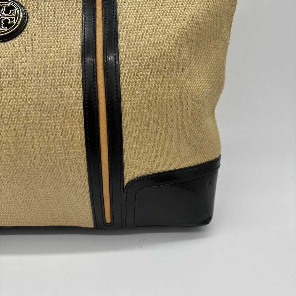 Tory Burch Straw Saddle Jane Tote Bag Black Gold … - image 4