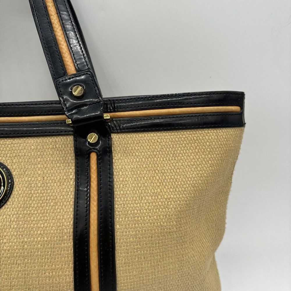 Tory Burch Straw Saddle Jane Tote Bag Black Gold … - image 5