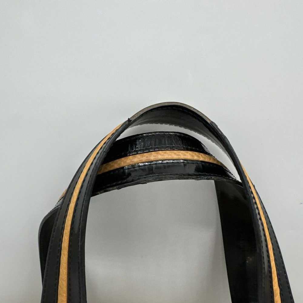 Tory Burch Straw Saddle Jane Tote Bag Black Gold … - image 8