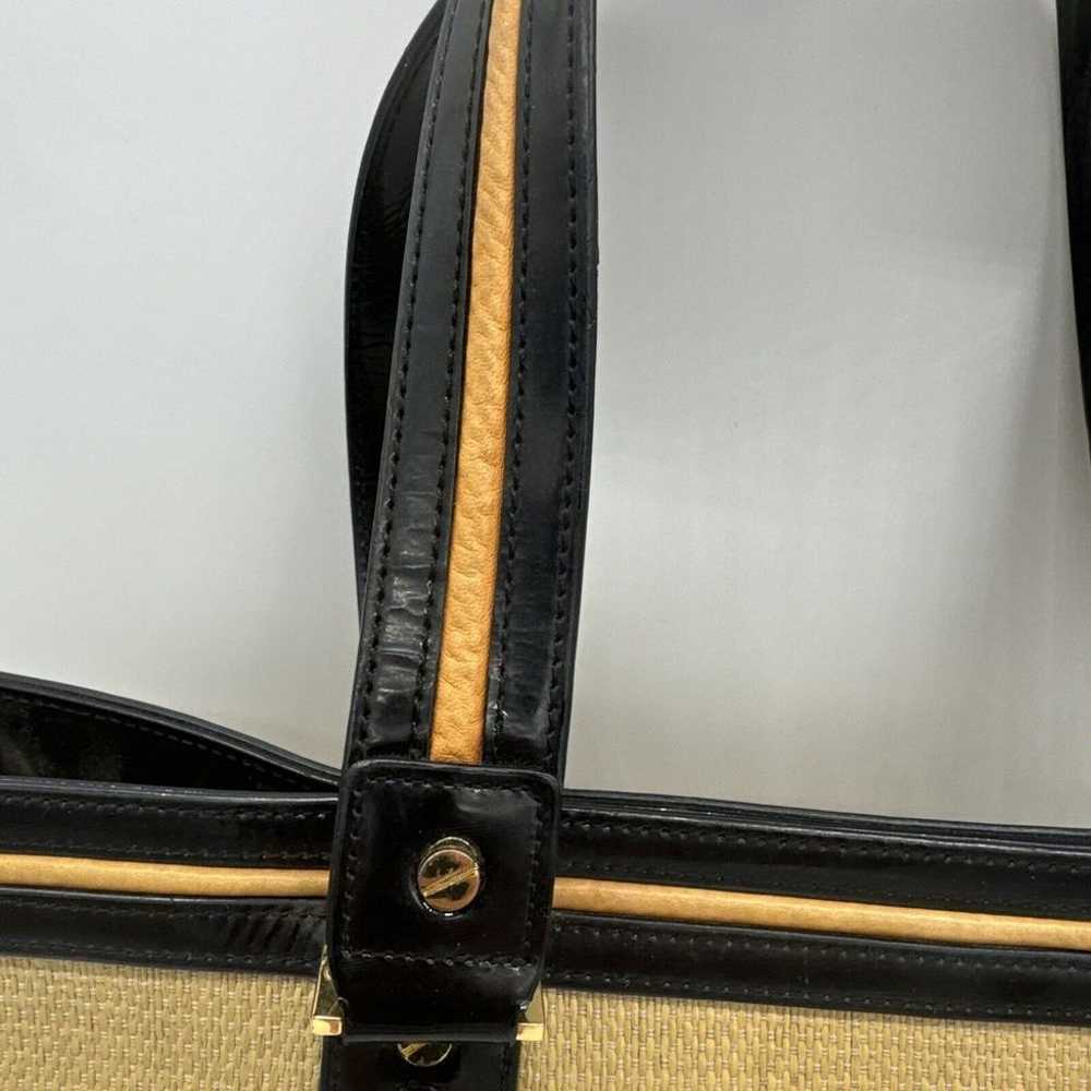 Tory Burch Straw Saddle Jane Tote Bag Black Gold … - image 9