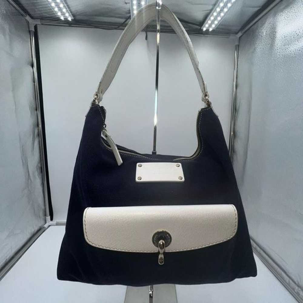 Kate Spade VINTAGE Canvas and Leather Navy and Wh… - image 1