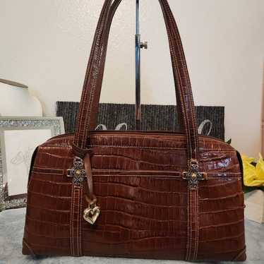 Brown Vintage Brighton Croc Alligator Shoulder/Ha… - image 1