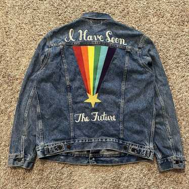 Levi's Embroidered Rainbow Denim Jean Jacket hot I Have Seen the Future Gay Pride