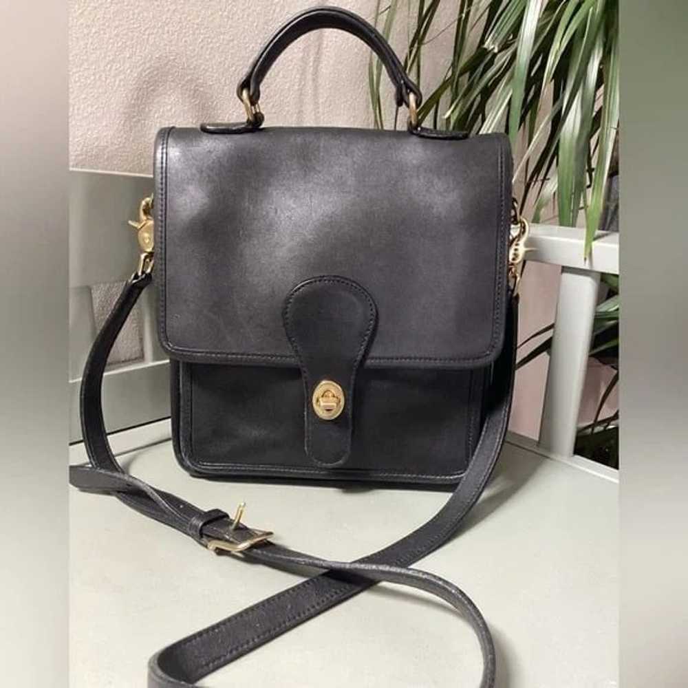 Vintage Black Leather Coach Station Bag - image 1