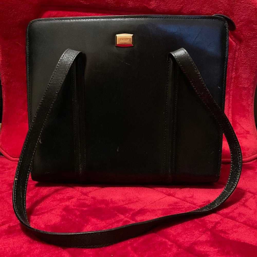 A Vintage Beautiful Black Leather Bally Tote Larg… - image 1