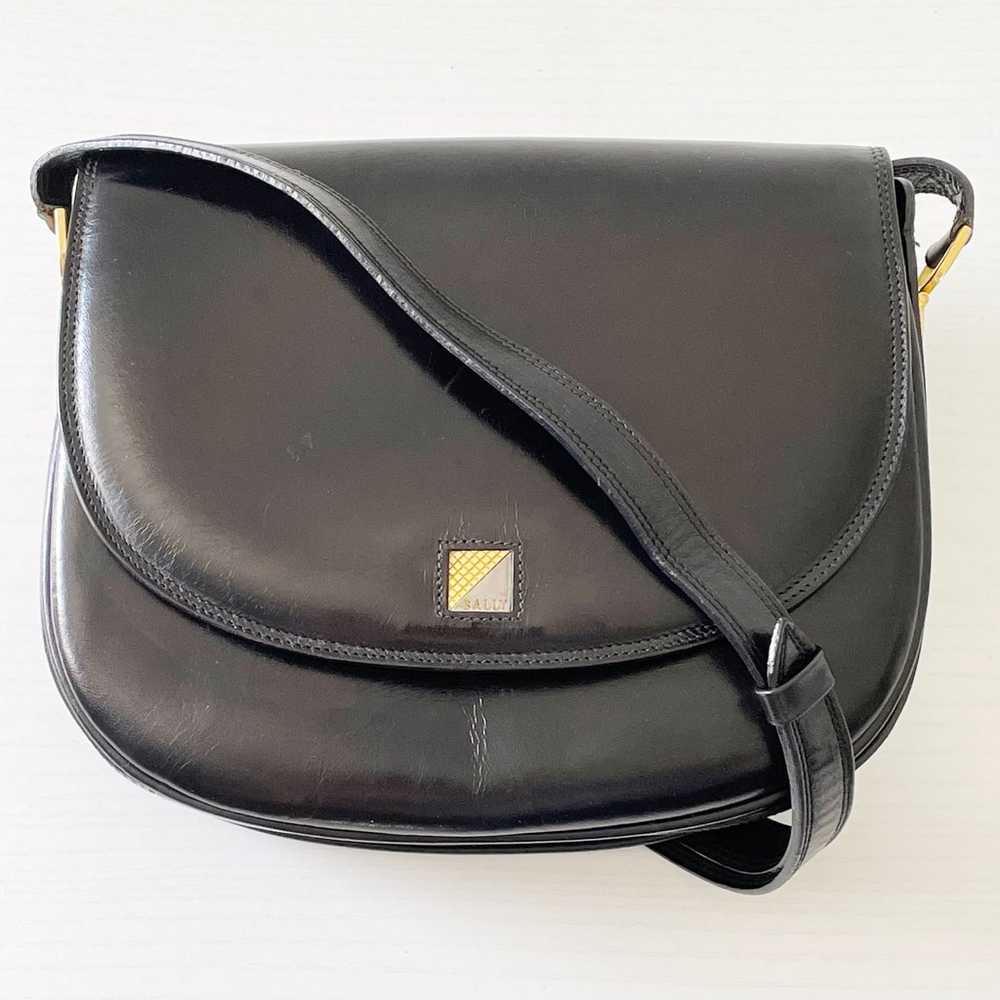 Bally vintage black box calf leather shoulder fla… - image 1