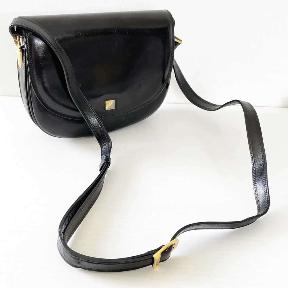 Bally vintage black box calf leather shoulder fla… - image 2