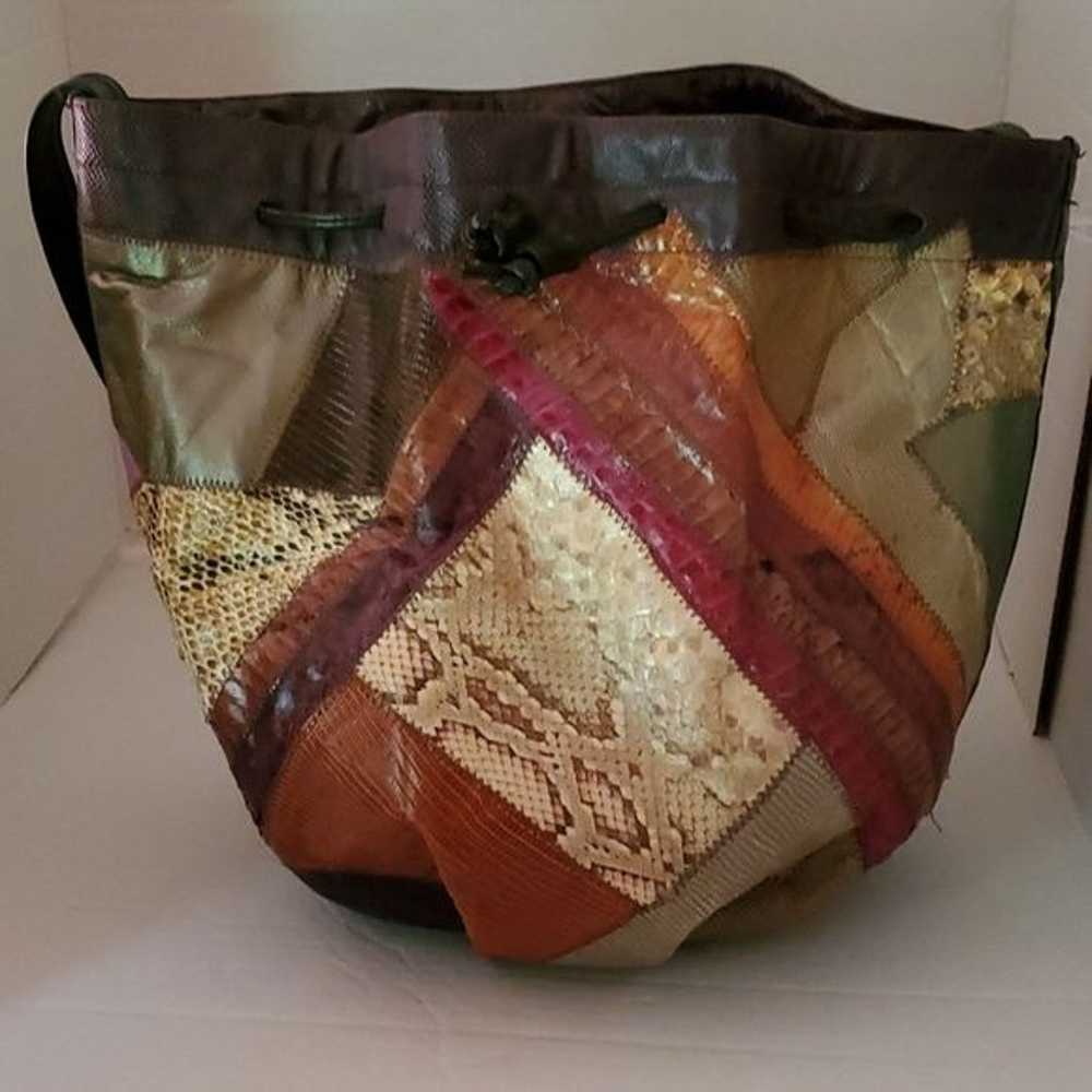 Vintage Caprice Patchwork Snakeskin Bucket Bag Sh… - image 7