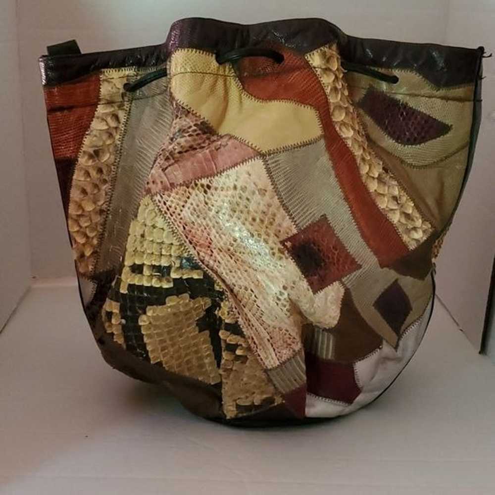 Vintage Caprice Patchwork Snakeskin Bucket Bag Sh… - image 8