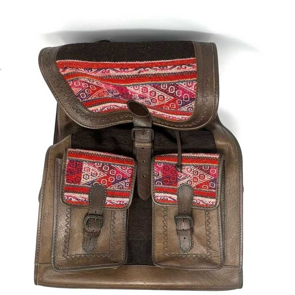 Vintage Leather and Kilim Backpack Dark Brown Tra… - image 2