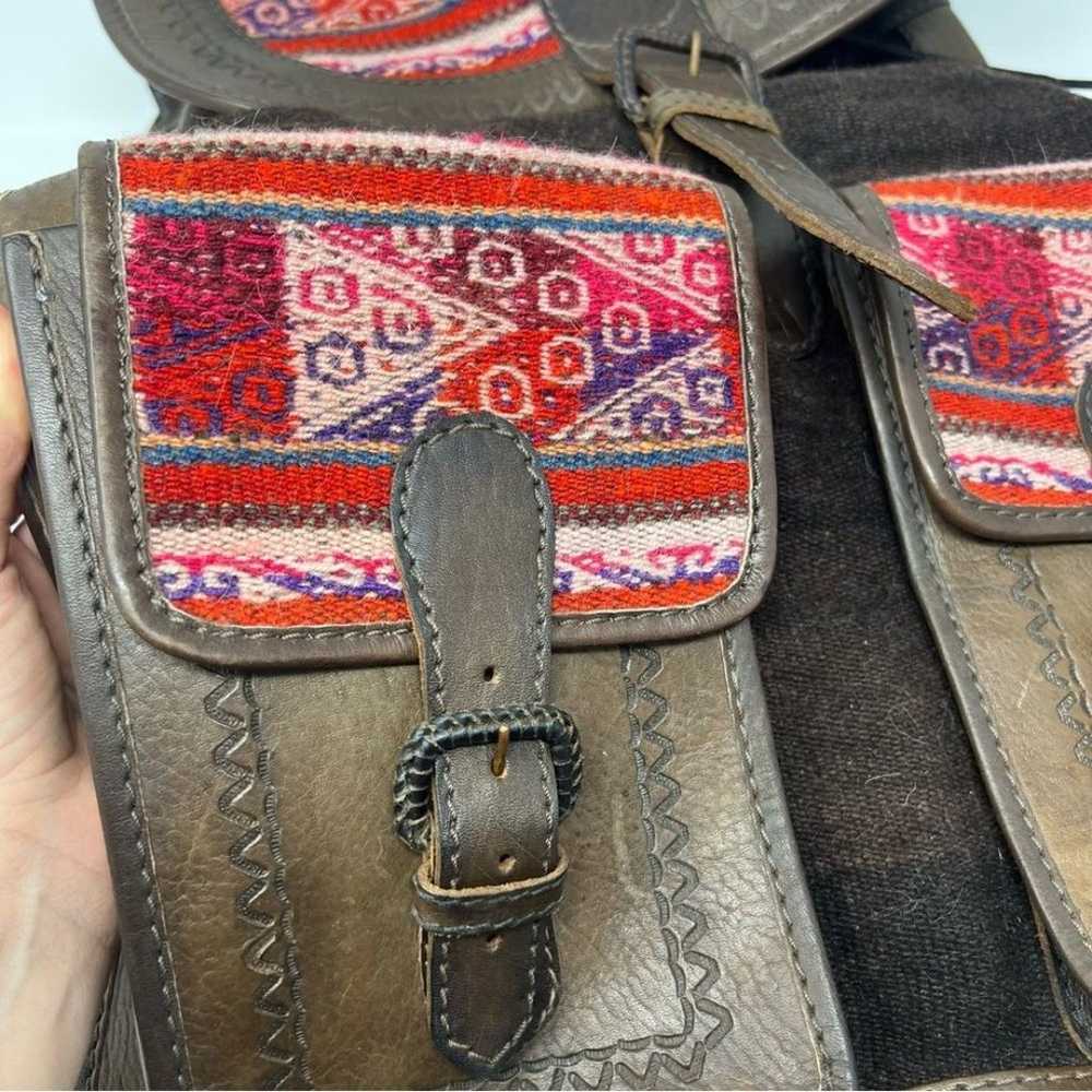 Vintage Leather and Kilim Backpack Dark Brown Tra… - image 3