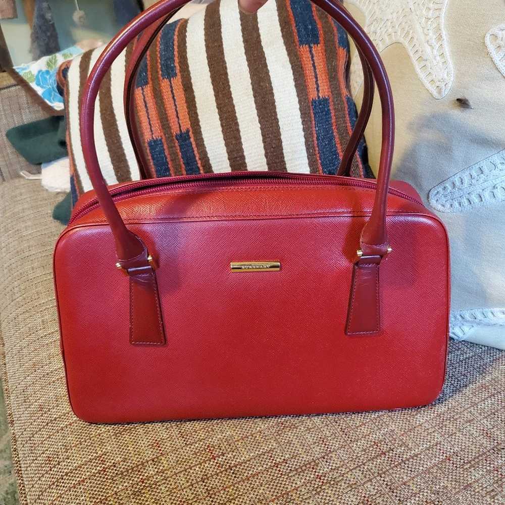 Vintage Burberry Red Saffiano Leather Boston Bag - image 1