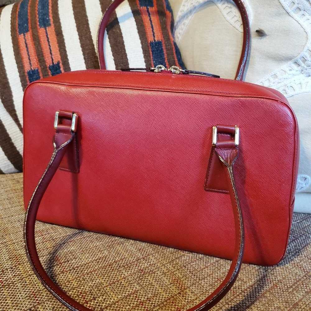 Vintage Burberry Red Saffiano Leather Boston Bag - image 2