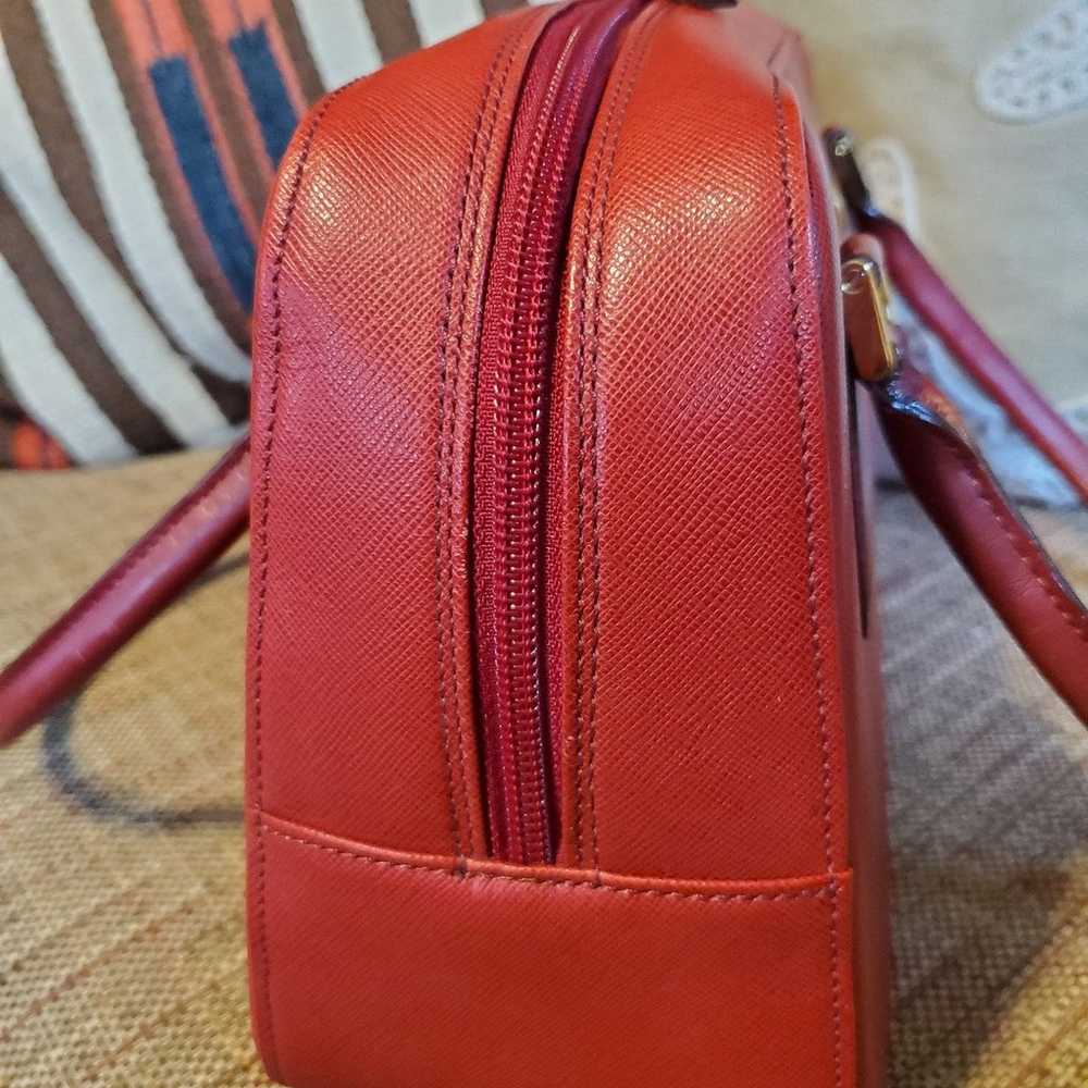 Vintage Burberry Red Saffiano Leather Boston Bag - image 3