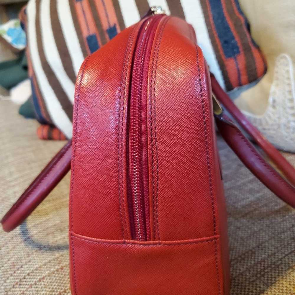 Vintage Burberry Red Saffiano Leather Boston Bag - image 5