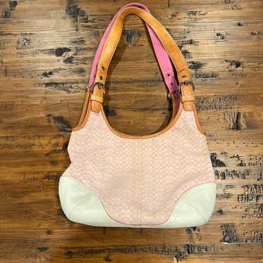 Coach vintage pink/white/tan shoulder purse - image 1