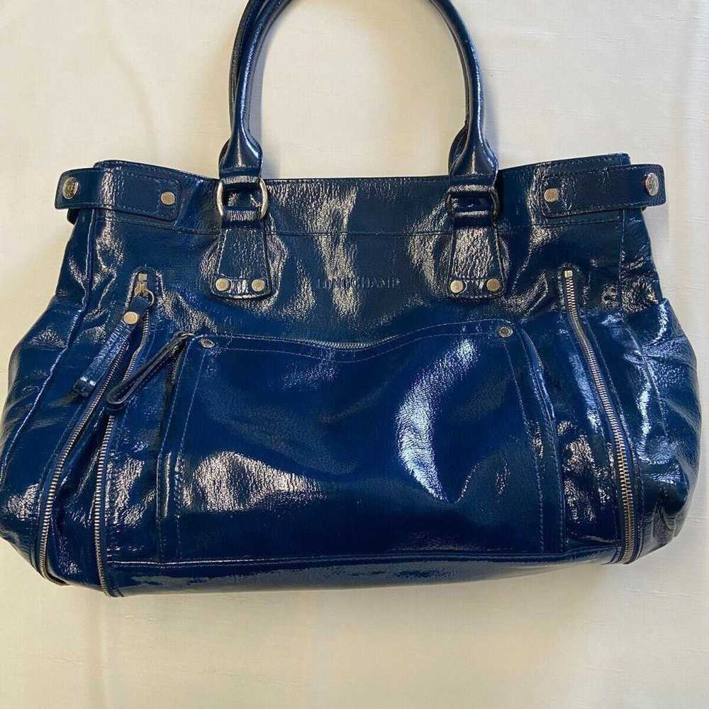 LONGCHAMP Blue Vintage Patent Soft Leather Should… - image 1