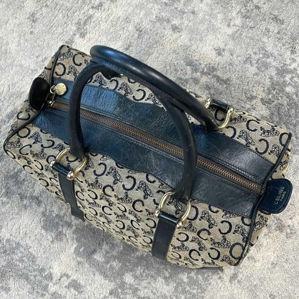 Vintage Celine Square Duffle Boston Bag Navy Blue… - image 2