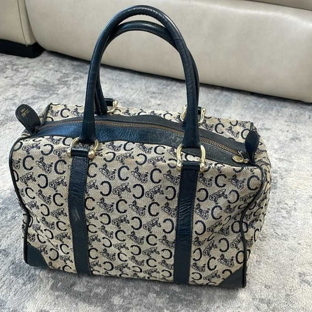 Vintage Celine Square Duffle Boston Bag Navy Blue… - image 4