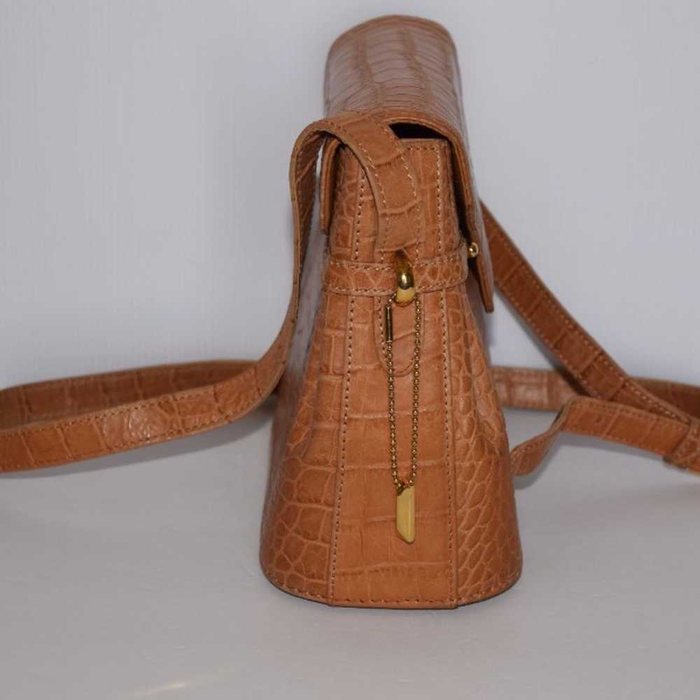 BALLY Vintage Camel Brown Croc Embossed Leather F… - image 4