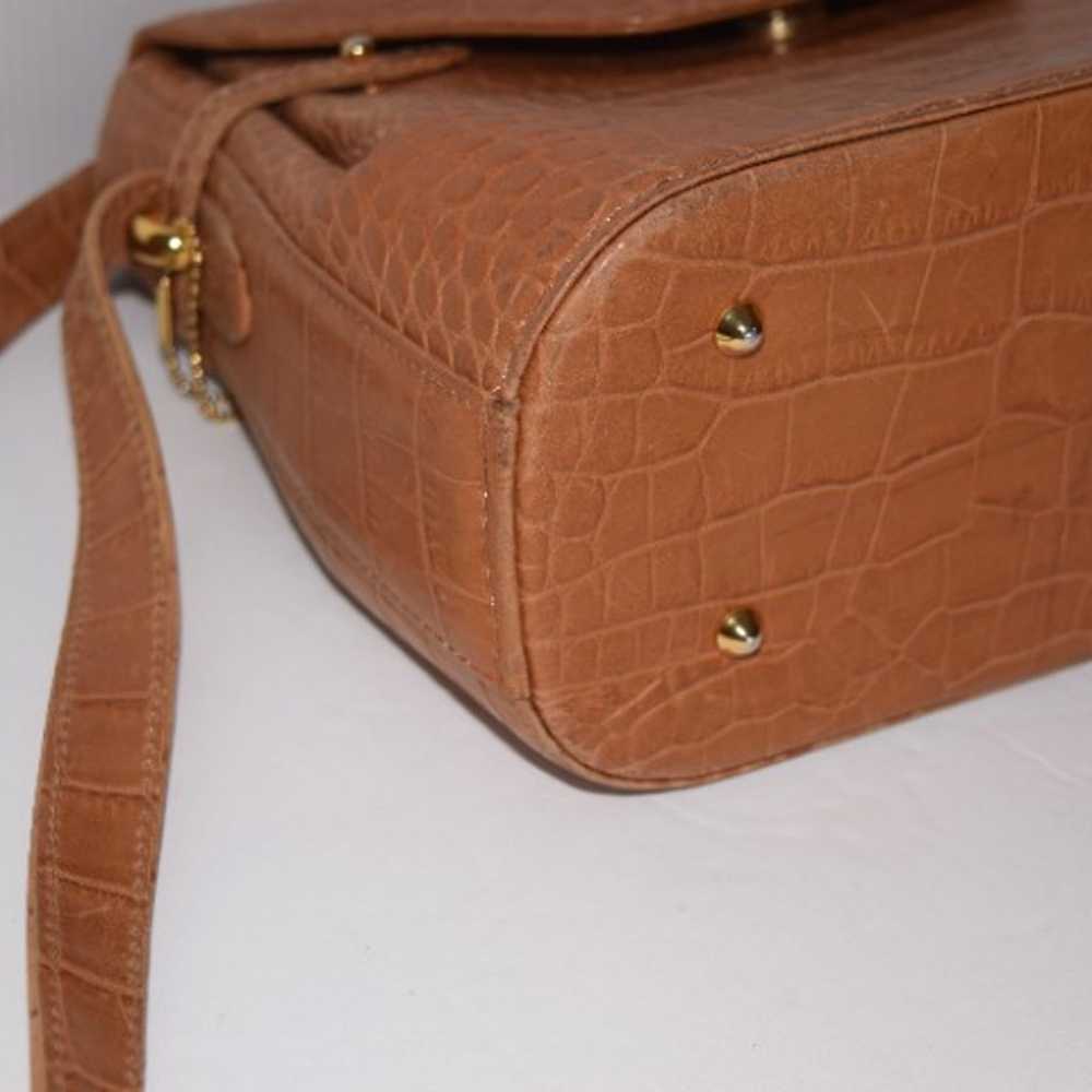 BALLY Vintage Camel Brown Croc Embossed Leather F… - image 8