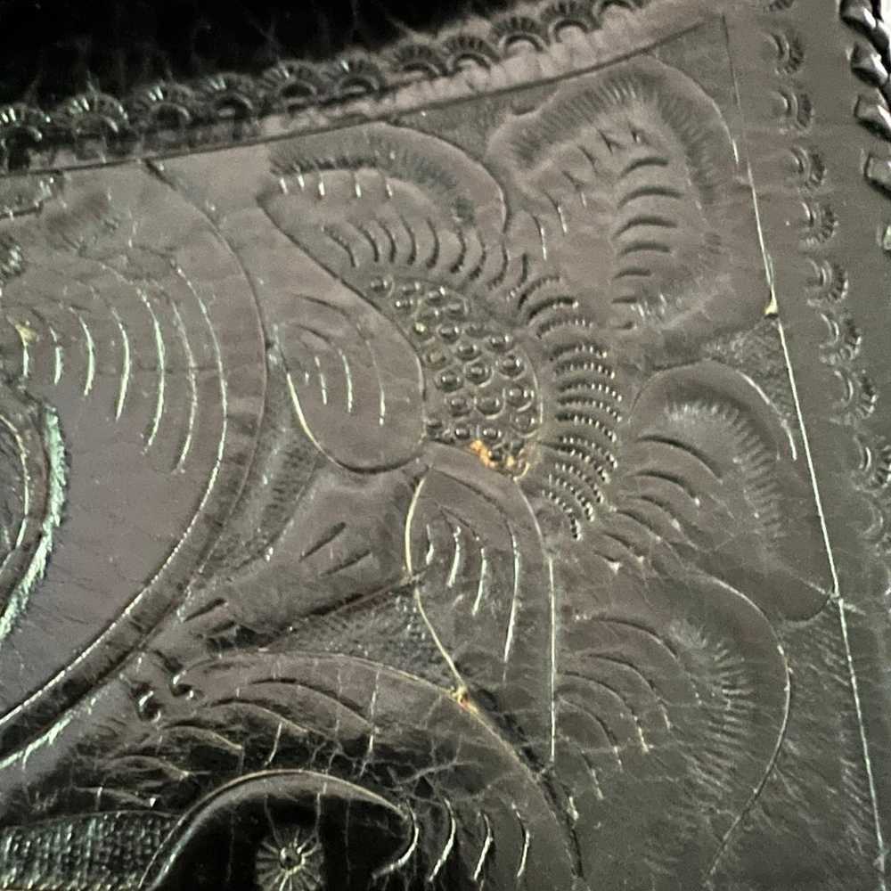 Vintage Black Tooled Leather Handbag Handcrafted - image 7