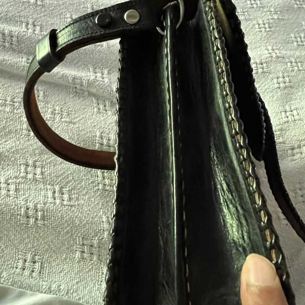 Vintage Black Tooled Leather Handbag Handcrafted - image 9