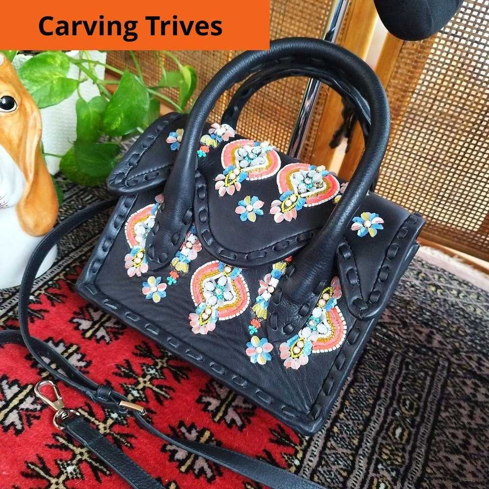 Carving Tribes Beads Shoulder Bag Handbag Leather - image 1