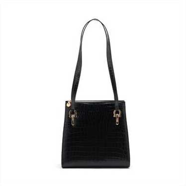 Vintage Salvatore Ferragamo Black Croc Embossed L… - image 1