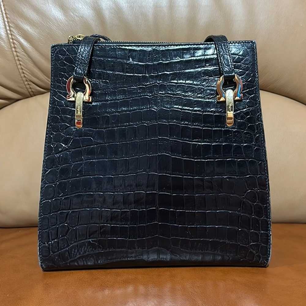 Vintage Salvatore Ferragamo Black Croc Embossed L… - image 2