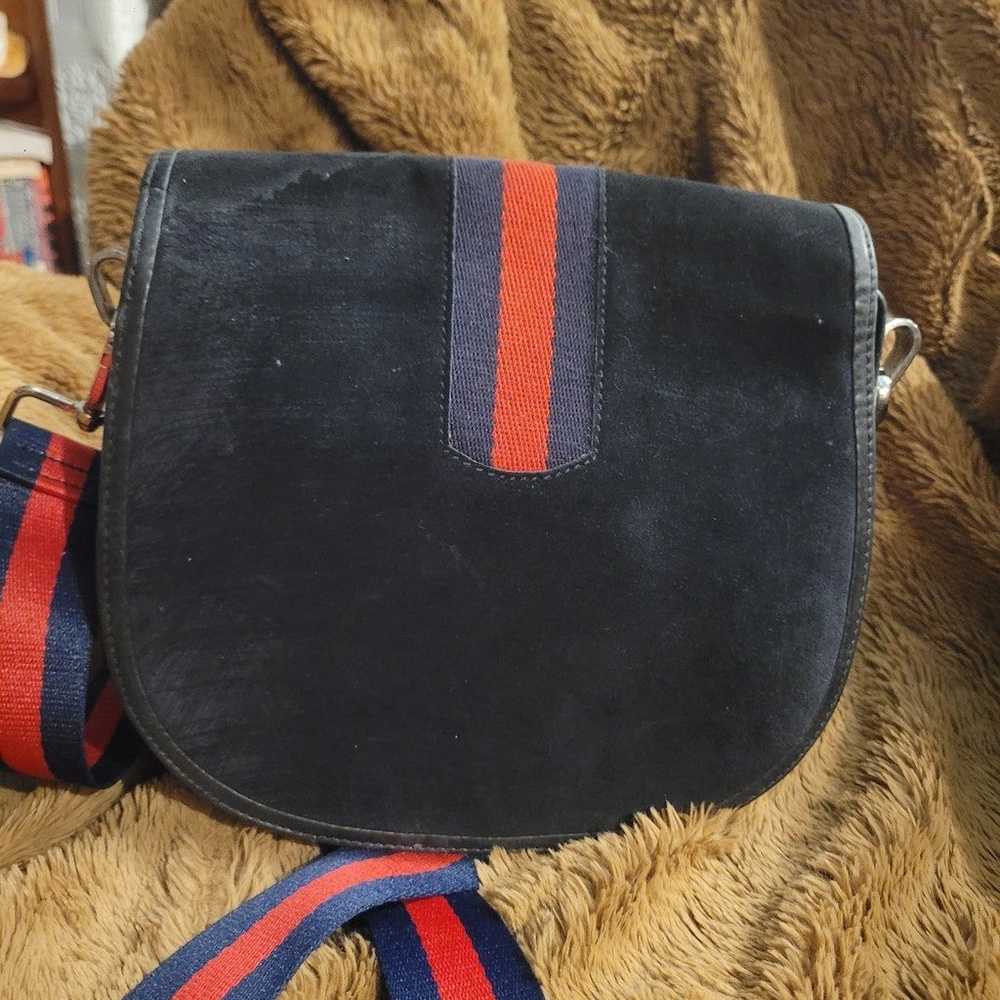 Bally Suede Leather Bag Navy Blue Saddle 2 way Vi… - image 12