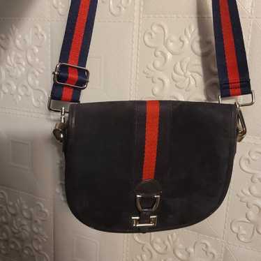 Bally Suede Leather Bag Navy Blue Saddle 2 way Vi… - image 1