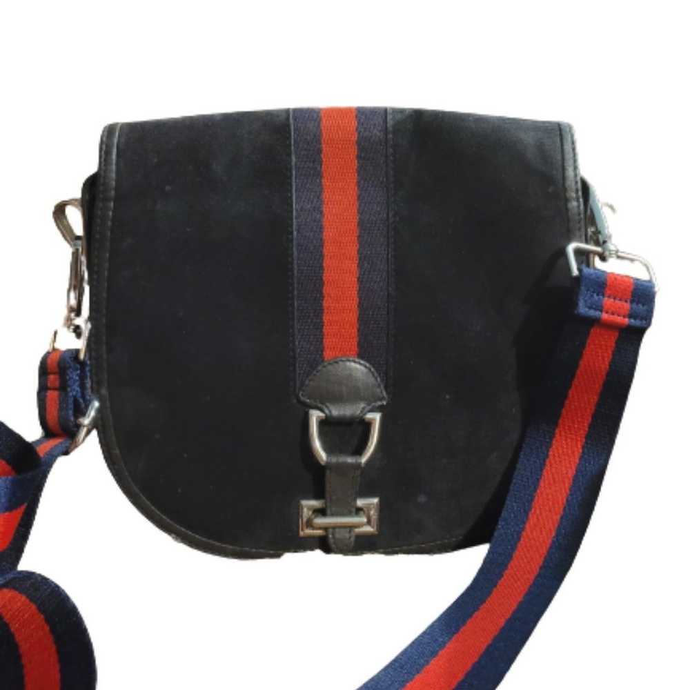 Bally Suede Leather Bag Navy Blue Saddle 2 way Vi… - image 3