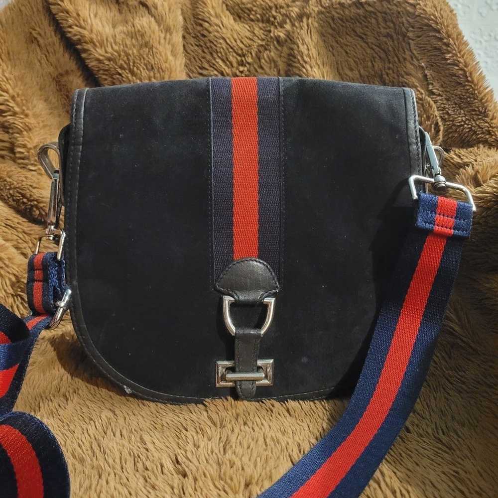 Bally Suede Leather Bag Navy Blue Saddle 2 way Vi… - image 7